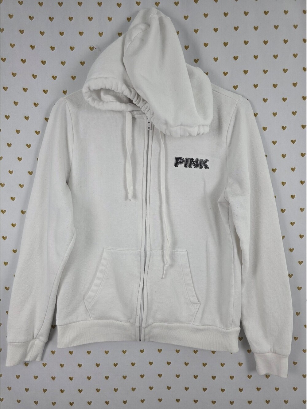 Victorias Secret Pink White Full Zip Bling Logo Jacket Hoodie Small - Picture 2 of 6
